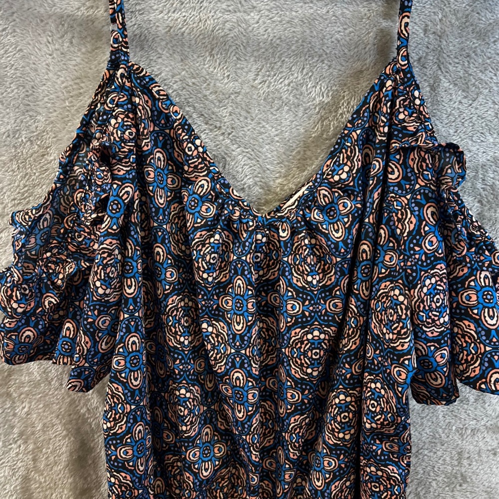 Bohemian XL Blue Pink Medallion Jumpsuit Romper Flowy Peasant Hippie Coachella